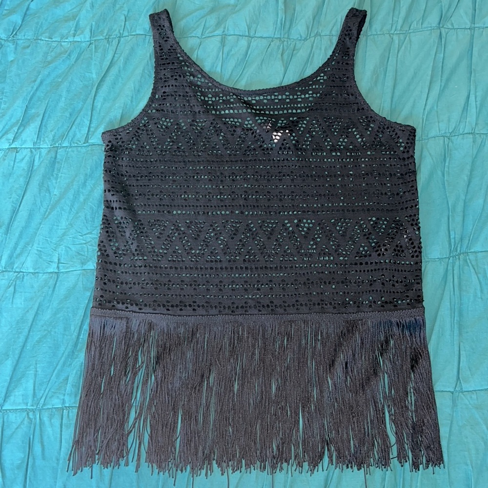 H&M Mesh Fringe Crop Top Size 4 NWOT